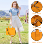 Canvas Tote Bag for Women Top Handle Handbag Crossbody Tote Bag for Women-Orange - Image 5