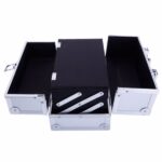 SM-2176 Aluminum Makeup Train Case Jewelry Box Cosmetic Organizer with Mirror 9"x6"x6" Silver - Image 11