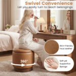 Brown 360° Swivel Storage Ottoman, 43.18×45.72cm Faux Leather Vanity Stool with 26.50L Hidden Space - Image 11