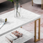 Same Code 35647920 (106 x 50 x 48cm) Simple Double-layer Golden Iron Pipe Marble PVC Coffee Table Rectangular - Image 35