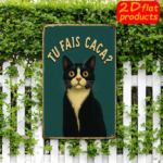 CIFbuy Vintage Black Cat Metal Wall Sign, TU FAIS" CACA? French Text Funny Decor, Weatherproof Rustproof UV Resistant, Weatherproof Rustproof UV Resistant, 7.87x11.81 Inch 2 TU FAIS CAikTok, TU FAIS CAikTok, t Self-pickup Logiopics - Image 5