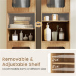 67" Tall Slim Bathroom Storage Cabinet with Fluted Doors, Adjustable Shelf Freestanding Narrow Organizer - Natural - Image 10