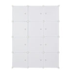 12 Cube Organizer Stackable Plastic Cube Storage Shelves Design Multifunctional Modular Closet Cabinet with Hanging Rod White - Image 9