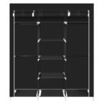 69" Portable Clothes Closet Non-Woven Fabric Wardrobe Double Rod Storage Organizer Black - Image 5