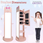 Pink, bow-themed, MDF (medium-density fiberboard) painted finish, 1-door, 1-shelf, rotatable base, children's jewelry mirror cabinet - Image 12