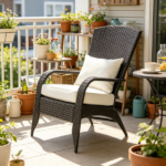 Cream White Outdoor All-Weather Rattan Fire Pit Chair with Soft Cushions Tall Curved Backrest for Garden Patio Furniture - Image 6