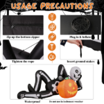 7ft Inflatable Halloween Decor with Lying Skeleton, 7 Built-in LED Lights, Black & White, 12V 1250mA US Power Adapter - Image 6