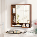 2 in 1 Mirrored Bathroom Wall Cabinet, Space-Saving Medicine Cabinet with Hidden Storage & Shelves - Walnut - Image 3