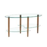 Transparent Oval glass coffee table, modern table in living room Oak wood leg tea table 3-layer glass table - Image 5