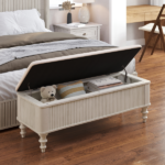 50.8-inch Multi-Functional Storage Ottoman Bench-Solid Rubberwood Bed End Bench with Linen Seat, Storage Bench for Bedroom, Entryway Shoe Organizer for Bedroom, Living Room, Entryway, Closet, Beige - Image 7