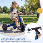 5-In-1 Foldable Toddler Tricycle, Adjustable Handlebar & Ergonomic Seat with Removable Pedals - Blue - Image 5