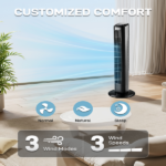 RTW-GR36 US Standard 36 Inch Tower Fan, 110V 45W, Black Plastic Body with Copper Motor, Touch & Remote Control, 3 Speeds, 3 Modes, Oscillating, 9H Timer, Household Fan - Image 4