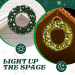 48in Pre-lit Christmas Wreath, Lighted Artificial Xmas Wreath with 150 Cold & Warm White Lights and 450 PVC Tips and DIY Ornaments, for Front Door Gate Wall Xmas Party Decorations, Light Green - Image 5