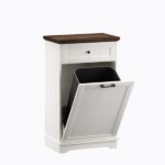 10 Gallon Tilt Out Trash Cabinet Freestanding Trash Bin Cabinet Wood Garbage Recycling Cabinet with Hideaway Drawer Pet Proof Trash Can Holder for Kitchen Living Room, Antique White (not include can) - Image 5