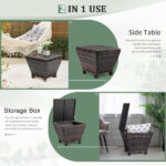 Outdoor PE Wicker Side Table with Storage, Small Patio Storage Bin Container for Hose Cushion Towel, Brown SAME AS 46755449 - Image 2