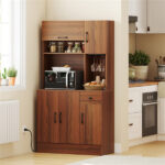 Multifunctional Kitchen Cupboard with Adjustable Shelves, Stemware Rack & Drawer, Anti-Toppling Design - Image 5