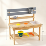 Natural Fir Wood Children Mud Kitchen Toy, Interactive Outdoor Sensory Play Station with Storage Shelves, Safe Rounded‑Edge Play Kitchen for Backyard Garden - Image 7