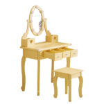Kids Vanity Set with Mirror and Lights and Stool, 5 Storage Drawers, Pretend Play Princess Makeup Desk Dressing Table and Stool Set for Little Girls Age 3+, Macaroon Orange - Image 3