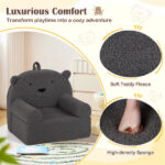Bear-Shaped Kids Sofa, Teddy Fleece Foam Chair for Toddlers 3+, Portable Bear-Shaped Couch (Gray) - Image 5