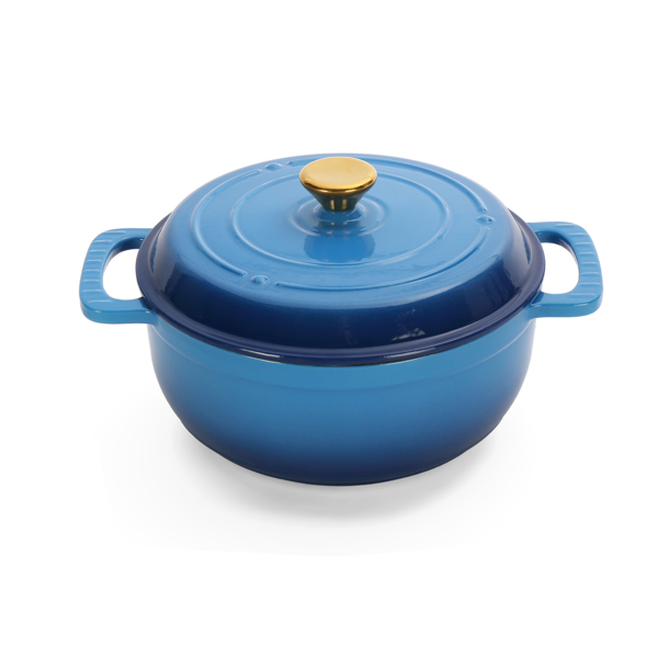 Cast iron 5QT cooking pot - Gradient blue - Includes two silicone gloves - Enamel pot