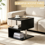 20" Modern S-Shaped End Table with Storage Shelf & Steel Poles – Sleek Black Accent Side Table for Living Room - Image 7