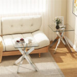 20" x 20" x 22.5" Glass Side Table, Silver Tempered Glass End Table with Intersecting Metal Base - Image 6