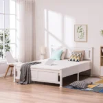 Queen Single Bunk Bed Painted + Melamine Veneer & Pine + MDF Bed Frame Vertical Striped Decorative Bed Frame 63.78*83.46*37.8in White - Image 36