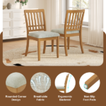 2-Piece Modern Scandinavian Dining Chairs, Curved Wood Backrest with Gray Fabric Seat, Finish for Dining Room and Apartment, Easy to Assembly -LIGHT BROWN - Image 6