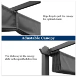 143.1" x 101.4" Retractable Canopy Metal Pergola, Heavy Duty Powder Coated Iron Frame Patio Pergola with Adjustable PA Coated Oxford Fabric Shade Canopy for Backyard Garden Lawn, Dark Gray - Image 8