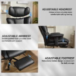 Office Chair with Foot Rest and Waist Lumber Support, Ergonomic Gaming Chair with Adjustable Height Headrest, High-Back Leather Reclining Chair for Home, Black - Image 8