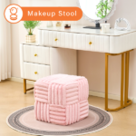 Square Ottoman Foot Stool Corduroy Vanity Chair Bench with Padded Woven Footrest for Entryway Living Room Hallway Pink - Image 6