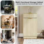 10-Gallon Woodgrain Tilt-Out Trash Can Cabinet with Wave-Textured Drawer & Pull-Out Bin - Multipurpose Kitchen/Bath Organizer in Oak Finish - Image 7