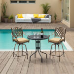 Outdoor Swivel Bar Stools Set of 2, Cast Aluminum Patio Bar Height Chairs, All-Weather Bar Dining Chairs Outdoor Swivel Chairs Furniture (Grid Back) - Image 12
