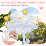 2-Seater Kids Patio Swing with Adjustable Canopy & Safety Belts Outdoor Toddler Swing Bench - White - Image 5