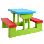 Children Outdoor Picnic Table Set with Foldable UV Protection Umbrella, Lightweight PP Kids Activity Table for Playing Eating -Green - Image 5