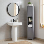 Gray particleboard with melamine veneer and MDF grid vacuum forming, 30*28*170cm, two doors and two shelves, bathroom vanity - Image 2