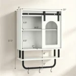 Farmhouse Industrial Wall Mounted Bathroom Cabinet with Sliding Fluted Door, 3‑Tier Storage Organizer with Towel Hooks, for Bathroom Kitchen Laundry Room - Image 4