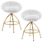 2pcs Teddy Velvet Gold-plated Iron Feet Bar Stool Weaving Style White With Swivel - Image 2