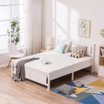 Queen Single Bunk Bed Painted + Melamine Veneer & Pine + MDF Bed Frame Vertical Striped Decorative Bed Frame 63.78*83.46*37.8in White - Image 34