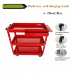 Upgrade 3-Tier Rolling Tool Cart with Lockable Wheels, Heavy Duty Steel Utility Cart, Kitchen Cart Organizer, Workshop Rolling Serving Cart for Garage, Warehouse, Red - Image 3