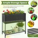 28" Elevated Raised Planter Box with Storage Shelf, Ergonomic Garden Bed for Patio Balcony Herb Vegetable - Black - Image 7