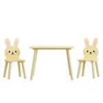 Kids Table and Chair Set with 2 Bunny Chairs, Children's Wooden Activity Table for Toddlers, Cute Animal Design Study Play Set for Playroom, Bedroom, Classroom - Cream Yellow - Image 16