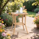 Outdoor Wicker Side Table, Rattan End Table with Glass Top, Patio Coffee Bistro Table for Indoor Garden Porch Balcony, Beige - Image 9