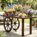24" Set of 2 Carbonized Fir Wood Wagon Wheels, Rustic Western Decor with Reinforced Metal Rim - Image 2