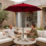 9ft Solar LED Patio Umbrella with Push Button Tilt & Crank, 6 Ribs Waterproof Polyester Outdoor Market Table Umbrella for Garden Backyard Pool, Burgundy - Image 7