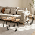 Set of 3 Nesting Coffee Tables Rustic Brown Industrial Accent Side Tables, Space Saving Stackable End Tables Engineered Wood Top Metal Frame Rounded Corners for Living Room Bedroom Small Apartment - Image 5