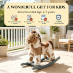 Brown Kids Rocking Horse – Soft Plush Horse Rocker with Rabbit Toy, Realistic Neigh for Playroom & Living Room - Image 5
