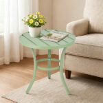 Outdoor Round Side Table, Small Metal Table Patio End Table Coffee Bistro Table for Indoor Outdoor, Light Green - Image 5