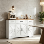White 47" Farmhouse Buffet Cabinet, Soft-Close Hinges, 3 Drawers, Adjustable Shelves, Spice Racks Sideboard - Image 7