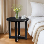 Outdoor Metal Round Table, Weather Resistant Patio End Table Side Table Coffee Bistro Table for Indoor Outdoor, Black - Image 6